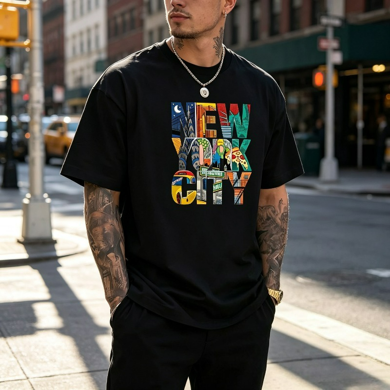 Street Style New York Fashion - Мужская футболка с графическим принтом Нью-Йорка,