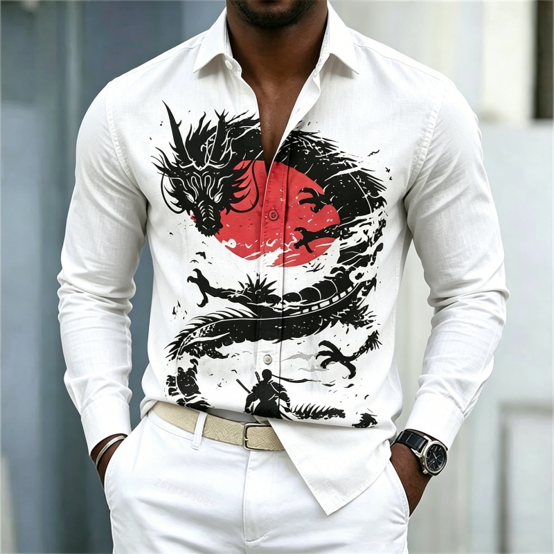 Street Fashion Casual - Новая мужская рубашка 2026 года: белая,