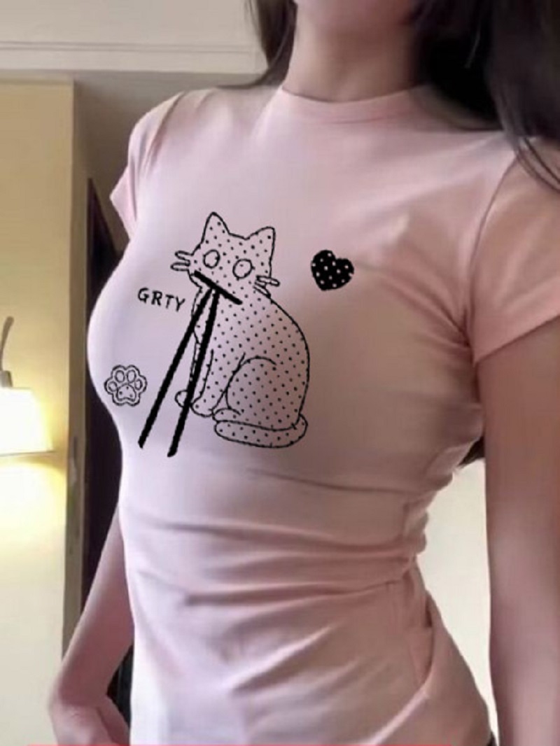 Fashion Street Cat - Хлопковая футболка Y2K Slim Fit из