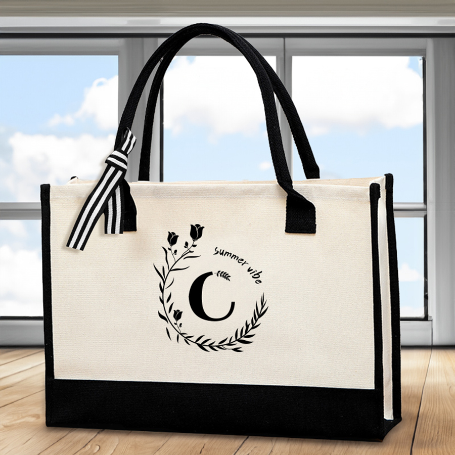 Tote Bag Canvas Print - Кожаная сумка-тоут с буквенным принтом, мужская