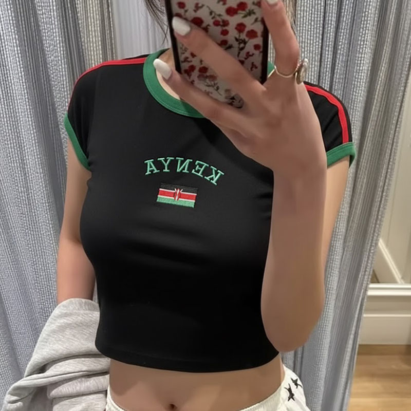 Street Fashion Kenya - Укороченный топ с принтом Kenya Y2K,